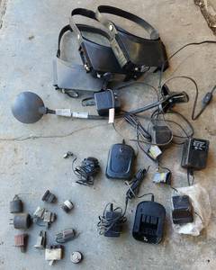 lot 67 image: Various AC Adapters, Jewelers Goggles, Clamp Desk Light