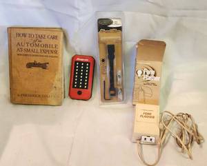lot 78 image: SNAP ON Light, Phone Flasher, Grand Slam Dove Tail Steel Wool, 1920 How to care of an automobile at small expense
