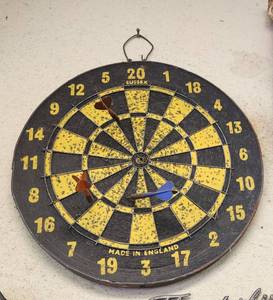 lot 84 image: Sussex England Cork Dart Board with Darts
