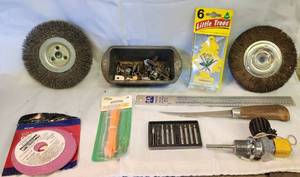 lot 90 image: U.S. Divers Tank Valve, Fillet Knife, Bits, Grinding Discs 