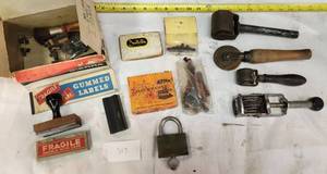 lot 317 image: Vtg Master Lock, Stamps & Stencils