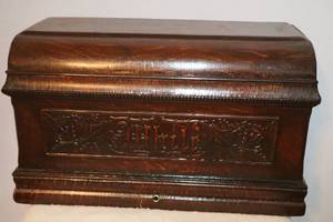 lot 74 image: Antique Wood Cover Box Case for White Sewing Machine