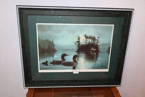 lot 3 image: Les C. Kouba Signed Numbered Artwork 20302500 Cry of the Loon Framed Print