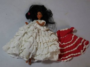 lot 53 image: 1966 Mattel Fashion Barbie Doll Black Hair WhitePink Crocheted GownDress TuTu