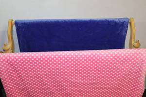 lot 78 image: Bulk Fabric Chenille-Style BabyButtSoft Strawberry PinkWhite Polka-Dot Swatch, Royal Blue Swatch.