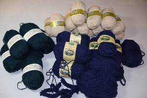 lot 95 image: YarnPlymouth Encore 75% Acrylic 25% Wool, Lion Brand Wool-Ease 80% Acrylic 20% Lambs Wool, Berella Sportspun by Bernat 100% Acrylic