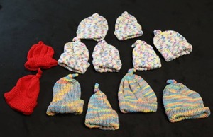 lot 123 image: (12) Hand-Made Knit Crocheted Pastel Baby Preemie American Doll Style-Size Beanie Winter Hat...