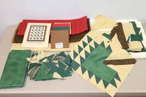 lot 153 image: Bulk Christmas Quilting Sewing Coordinating Fabrics wPattern and Project Started