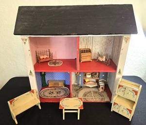 lot 1 image: Cool Wooden Doll House with Furniture