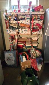 lot 100A image: Wrapping Paper & Ribbons, Tree Stand & Racks