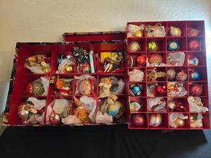 lot 157 image: Incredible Collection of Holiday Ornaments in a Decorative Storage Box