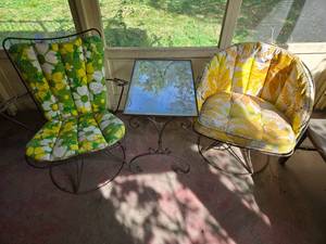 lot 182 image: 1980s Vintage Outdoor Chairs and Glass Top Table