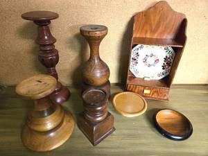 lot 79 image: Nice Collection of Wood Candle Holders and Bowls