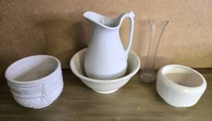 lot 248 image: Classic Collection of Wash bowl, Pitcher, Vase & 2 Flower Pots