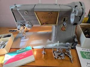 lot 30 image: Singer Style-O-Matic 328 Sewing Machine in Cabinet with Bench & Accessories