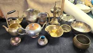 lot 328 image: Collection of Metal Tea Pots, Pans, Etc.
