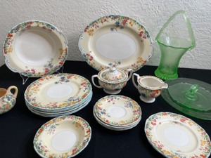 lot 96 image: Floral & Green Entertaining Set with Grindley Tunstall Jannice Pattern From England