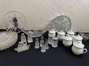 lot 291 image: Salt & Pepper Shakes, Expresso Cups, and Glass Pieces For Entertaining