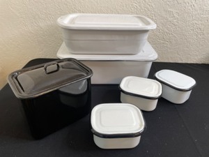 lot 74C image: White & Black Wihite Enamel Kitchen Containers