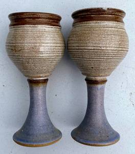 lot 37 image: Set of 2 handmade pottery chalices