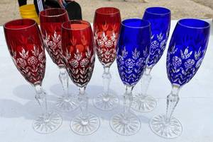 lot 39 image: Set of 7 ornate champagne flutes