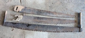 lot 63 image: 3 Antique Crosscut Saws