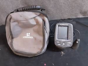lot 89 image: Lowrance fish finder with transducer and carry bag