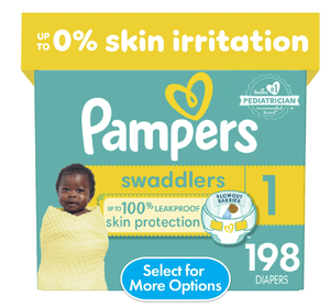 lot 340 image: Pampers Swaddlers Diapers, Size 1, 198 Count