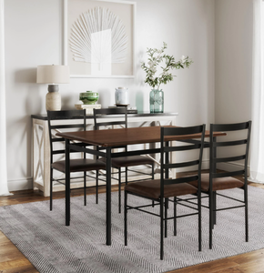 lot 354 image: Mainstays 5-Piece Wood & Metal Dining Room Set, Seats 4, Canyon Walnut & Black