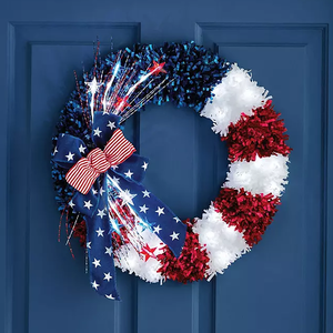 lot 364 image: Members Mark 22 Red White & Blue Pre-Lit Tinsel Wreath