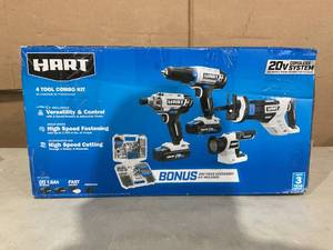 lot 325 image: 4PCS HART 20-Volt Cordless Combo Kit & 200-Piece Drill & Driver Accessory Kit