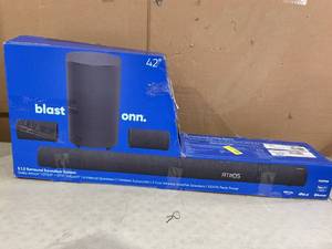 lot 342 image: onn. 5.1.2 Surround Soundbar with Dolby Atmos,Wireless Subwoofer and True Wireless Satellite Speakers, 42