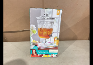 lot 382 image: The Pioneer Woman Cassie Pattern 2-Gallon Clear Glass Beverage Dispenser