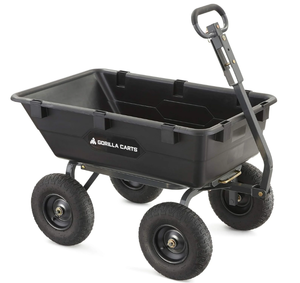 lot 100 image: Gorilla Carts 6 Cu Ft Heavy Duty Poly Dump Cart, w Steel Frame
