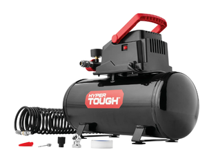 lot 127 image: Hyper Tough 3 Gallon Oil-free Portable Air Compressor with Hose & Inflation Accessory Kit, 100 PSI