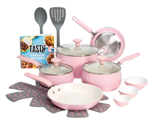 lot 161 image: 16PCS Tasty Clean Ceramic Non-Stick Aluminum Cookware Set