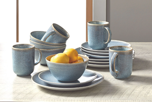 lot 167 image: 16PCS Better Homes & Gardens- Linette Blue Round Stoneware Dinnerware Set