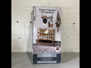 lot 487 image: Better Homes & Gardens Bamboo 3 Tier Shoe Rack for 9 Pairs Shoe