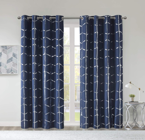 lot 541 image: LOT OF 2 Intelligent Design Raina Total Blackout Metallic Print Grommet Top Single Window Curtains