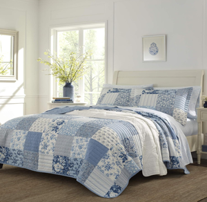 lot 545 image: Twin Size Laura Ashley - Quilt Set, Reversible Cotton Bedding with Matching Sham
