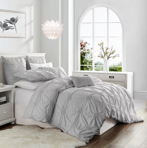 lot 552 image: KingCalifornia King Swift Home Charming Ruched Pintuck Rosette Duvet Cover Set