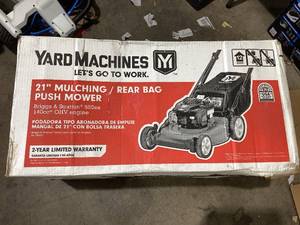 lot 568 image: Yard Machines 21 3-in-1 Gas Push Mower with Rear Bag