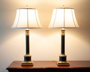 lot 57 image: Two Black and Gold Table Lamps
