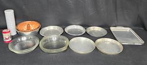 lot 100 image: Assortment of 9 Baking and Serving Dishes - Glass and Metal