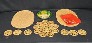 lot 107 image: Assortment of Decorative Woven Placemats, Coasters, and Bowl - Vintage Bohemian Style
