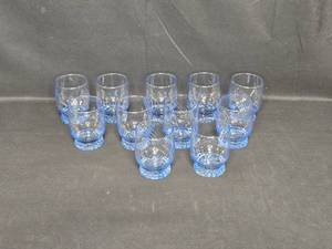 lot 112 image: Set of 12 Vintage Blue Glass Tumblers - Elegant Design