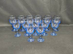 lot 113 image: Set of 12 Crystal Clear Goblets with Blue Base