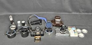 lot 123 image: Olympus Camera 50mm  Asahi Pentax k1000 Camera  Many accessories