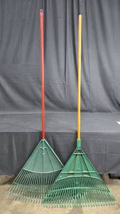 lot 128 image: Group of 2 Heavy-Duty Garden Rakes - Red & Yellow Handles