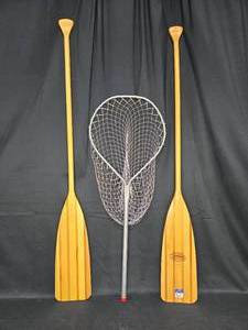 lot 129 image: Set of 2 Wooden Oars and Fishing Net - Feather Brand